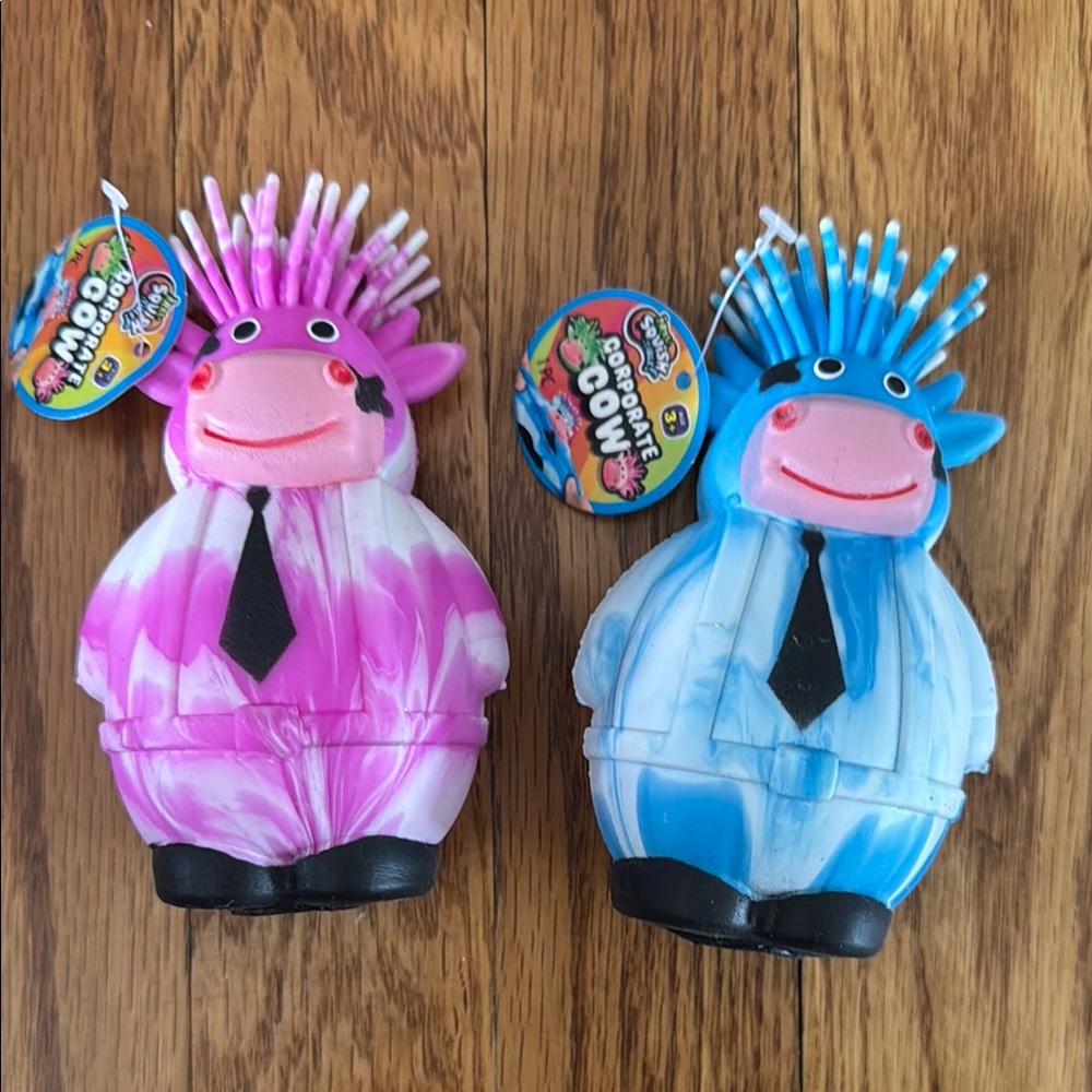 Pink & Blue Tie-Dye Squeeze Cow Stress Toys - Set of 2